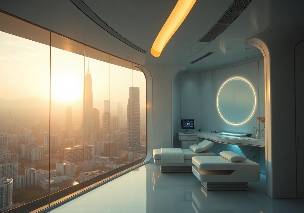 Futuristic medical center overlooking Seoul